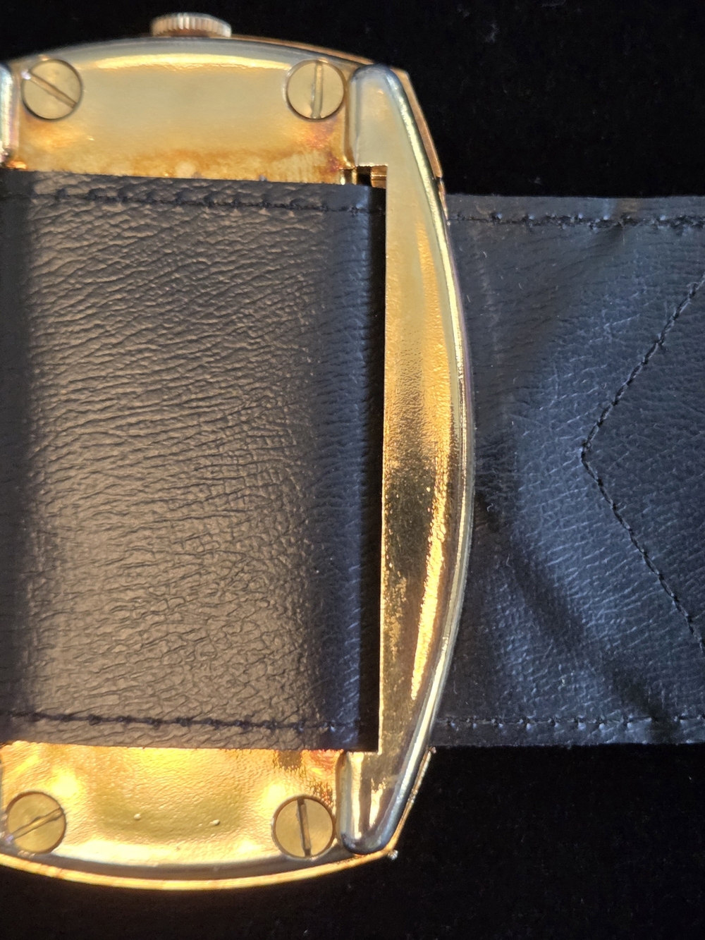 Vintage Black Suede Belt with Decorative Watch Face Buckle - Picture 11 of 16